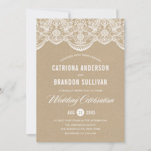 Brocade Lace Faux Kraft Paper Wedding Invitation