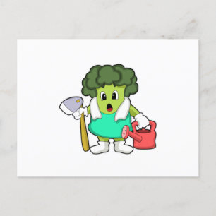Broccoli as Farmer with Watering can Postcard