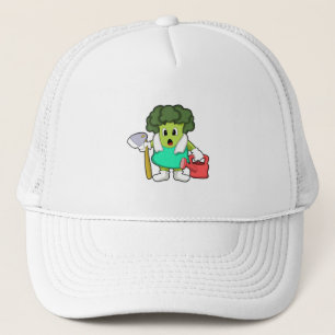 Broccoli as Farmer with Watering can Trucker Hat