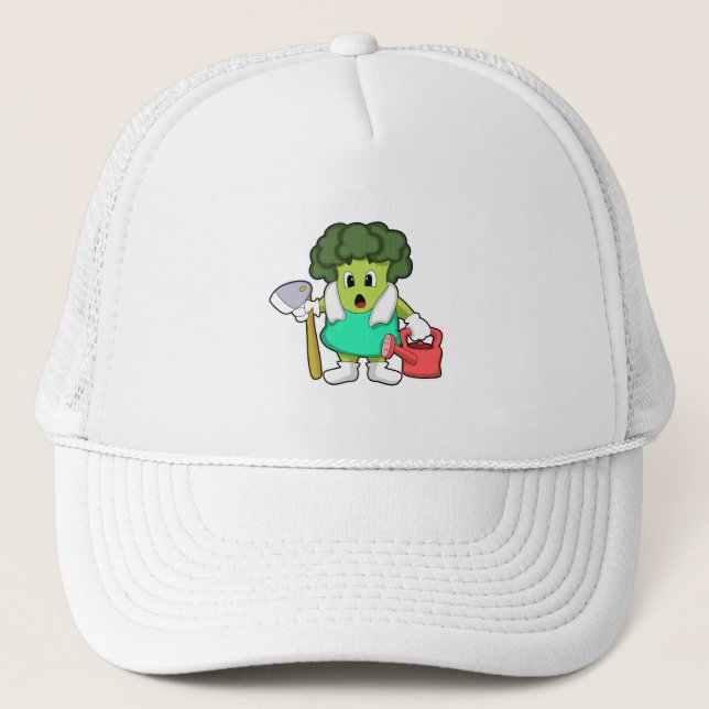 Broccoli as Farmer with Watering can Trucker Hat (Front)