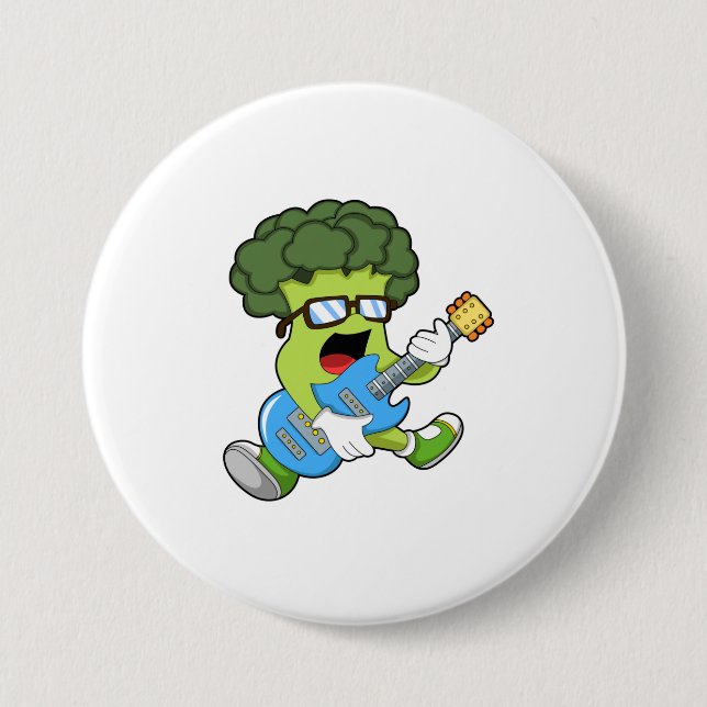 Broccoli as Musician with Guitar 7.5 Cm Round Badge (Front)