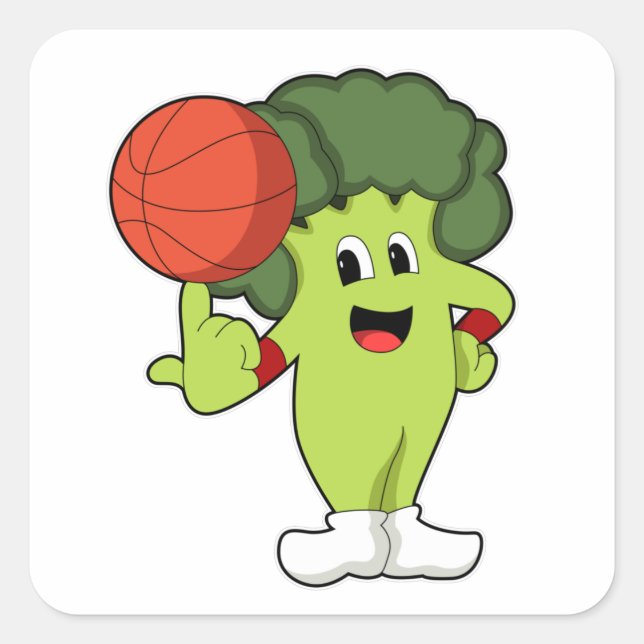 Broccoli at Basketball Sports Square Sticker (Front)