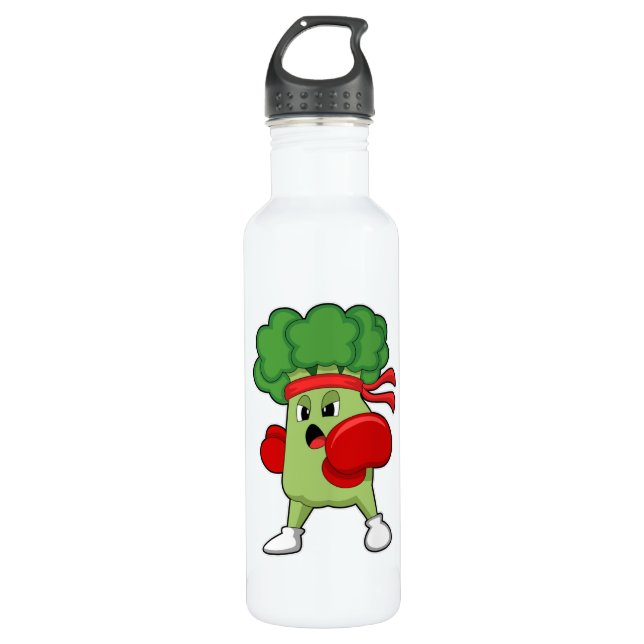 Broccoli at Boxing with Boxing gloves 710 Ml Water Bottle (Front)