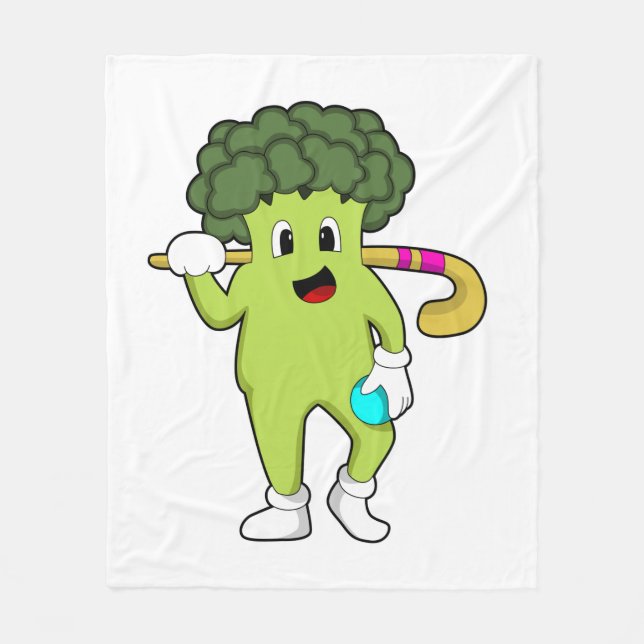 Broccoli at Hockey with Hockey bat Fleece Blanket (Front)