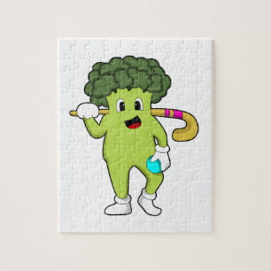 Broccoli at Hockey with Hockey bat Jigsaw Puzzle