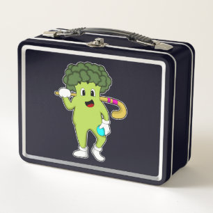 Broccoli at Hockey with Hockey bat Metal Lunch Box