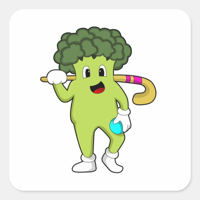 Broccoli at Hockey with Hockey bat Square Sticker (Front)