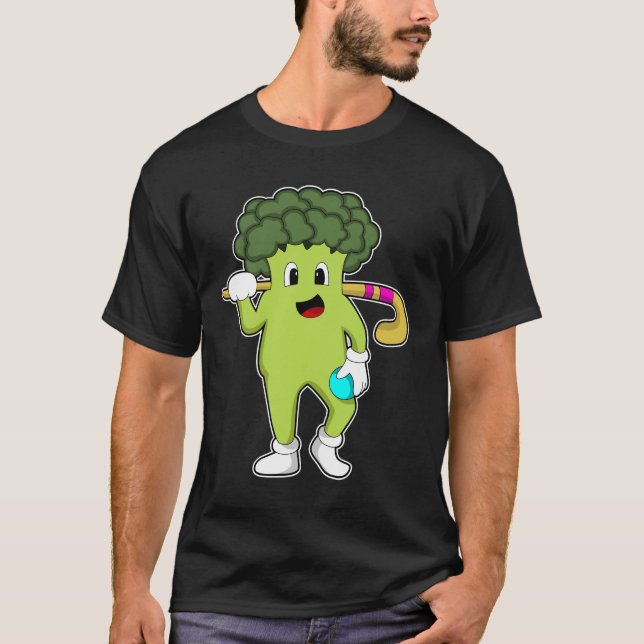 Broccoli at Hockey with Hockey bat T-Shirt (Front)