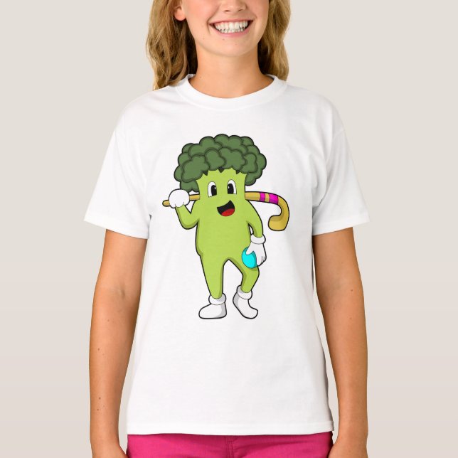 Broccoli at Hockey with Hockey bat T-Shirt (Front)