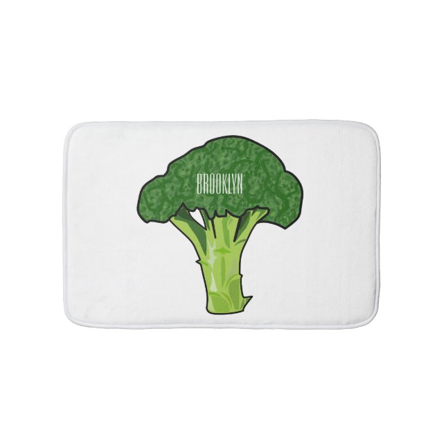 Broccoli cartoon illustration bath mat (Front)