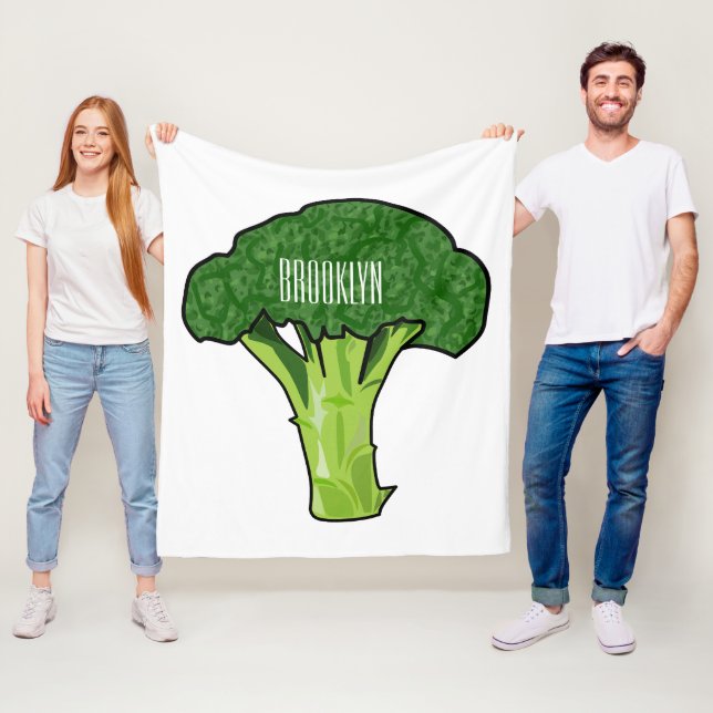 Broccoli cartoon illustration fleece blanket (In Situ)