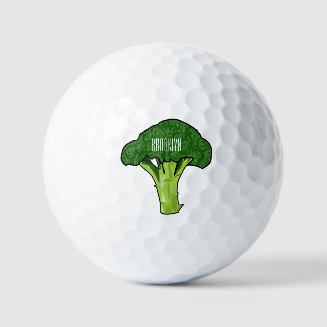 Broccoli cartoon illustration golf balls (Front)