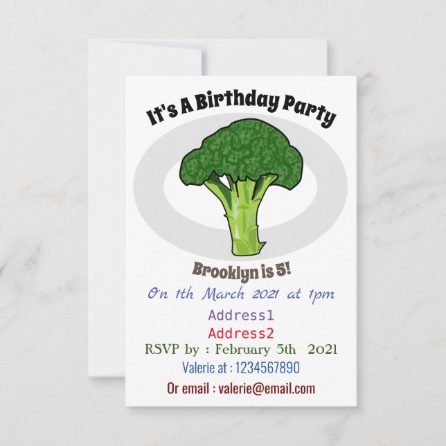 Broccoli cartoon illustration invitation (Front)