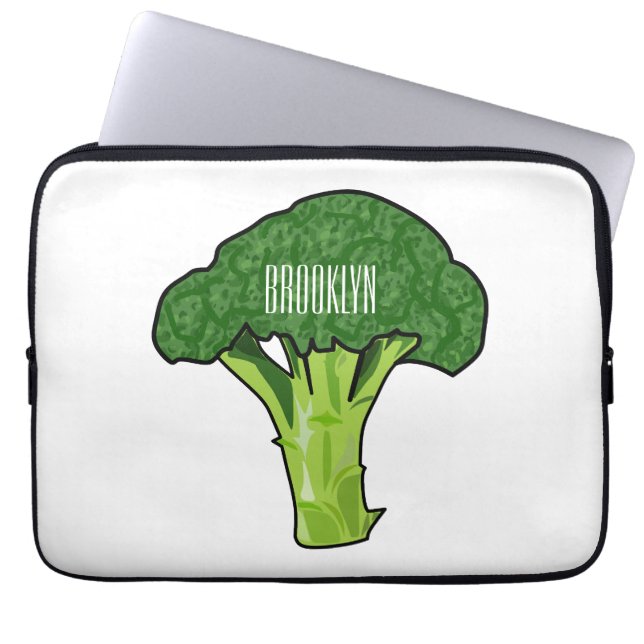Broccoli cartoon illustration laptop sleeve (Front)