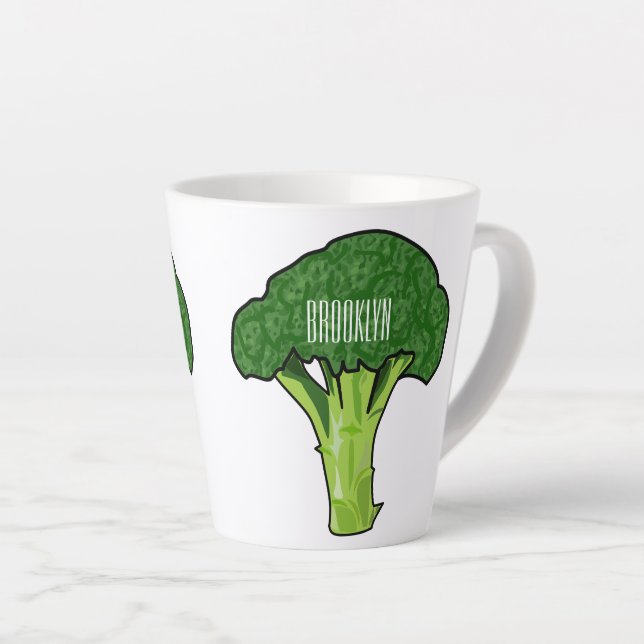 Broccoli cartoon illustration latte mug (Right Angle)