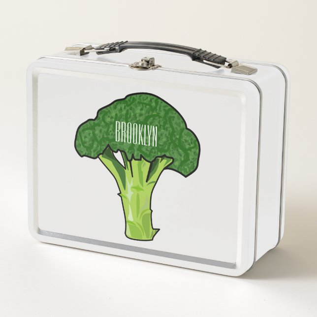 Broccoli cartoon illustration metal lunch box (Front)