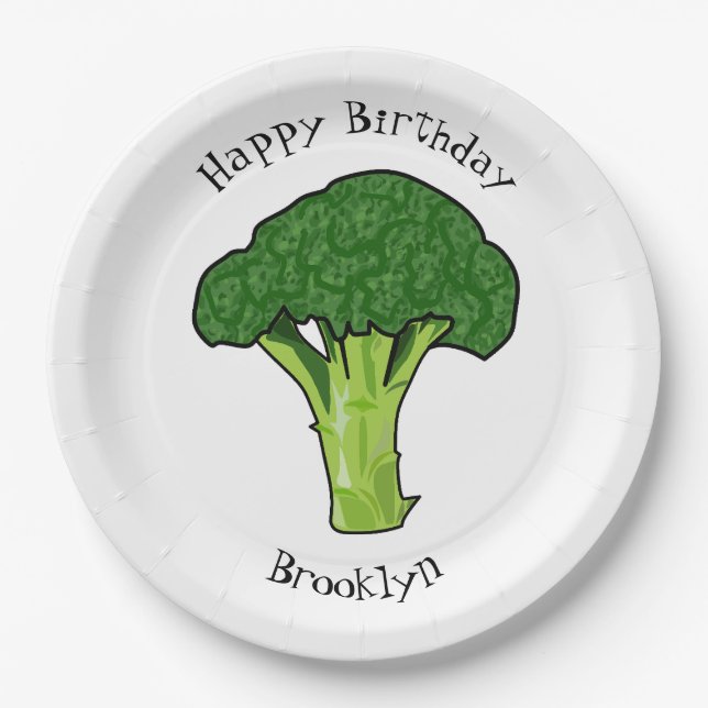 Broccoli cartoon illustration paper plate (Front)