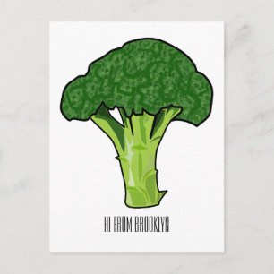 Broccoli cartoon illustration postcard