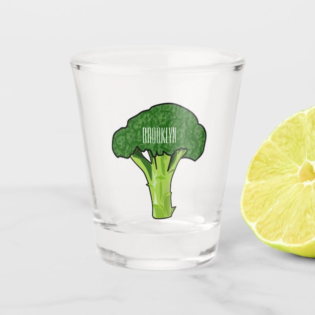 Broccoli cartoon illustration shot glass (Front)