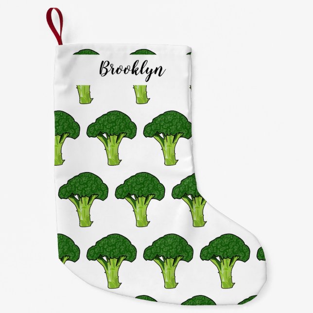 Broccoli cartoon illustration small christmas stocking (Front)