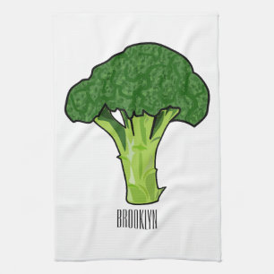 Broccoli cartoon illustration tea towel