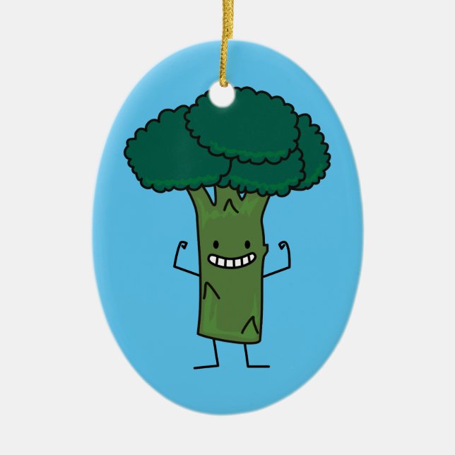 Broccoli Flexing happy tree head green vegetable Ceramic Tree Decoration (Front)