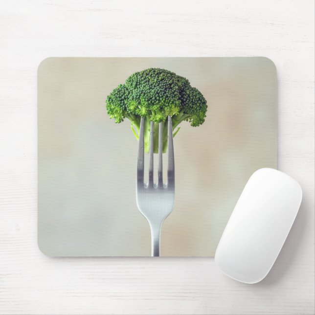 Broccoli Floret On a Fork Mouse Mat (With Mouse)