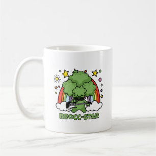 Broccoli Playing Guitar, Brocc Star and Rainbows Coffee Mug