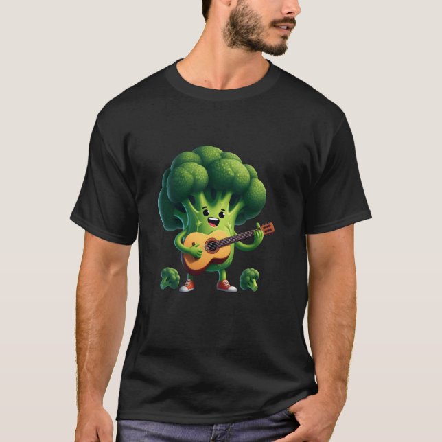 Broccoli Playing Guitar T-Shirt (Front)