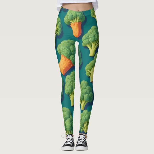 Broccoli Retro Colourful Personalised Pattern Leggings (Front)