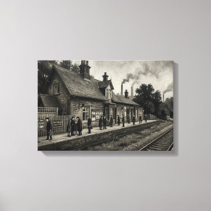 Brockholes Railway Station 1930s Style Canvas Print