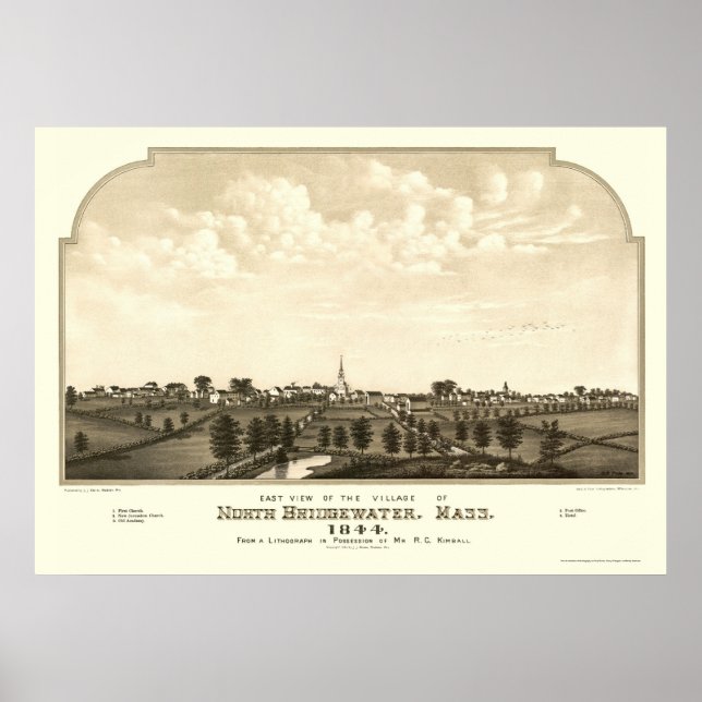 Brockton, MA Panoramic Map - 1844 Poster (Front)