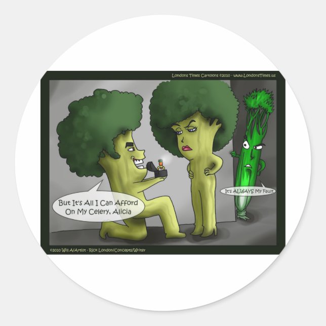 Brocolli Bride Funny Cards Tees Mugs & Gifts Classic Round Sticker (Front)