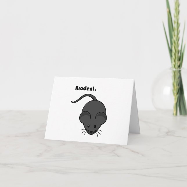 Brodent Bro Cartoon, Funny Grey Rat or Mouse Pun Note Card (Front)