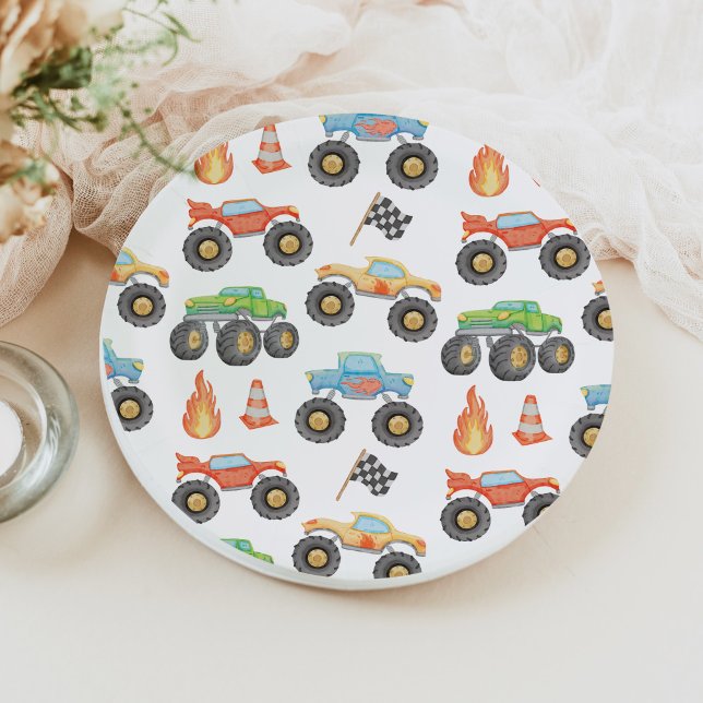 BRODI Colourful Monster Truck Boy Birthday Paper Plate (Creator Uploaded)
