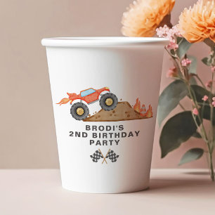 BRODI Red Monster Truck Boy Birthday Paper Cups