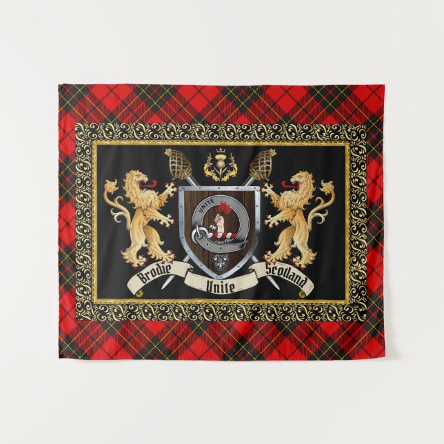 Brodie Clan Badge & Motto w/Lions  Tapestry (Front (Horizontal))