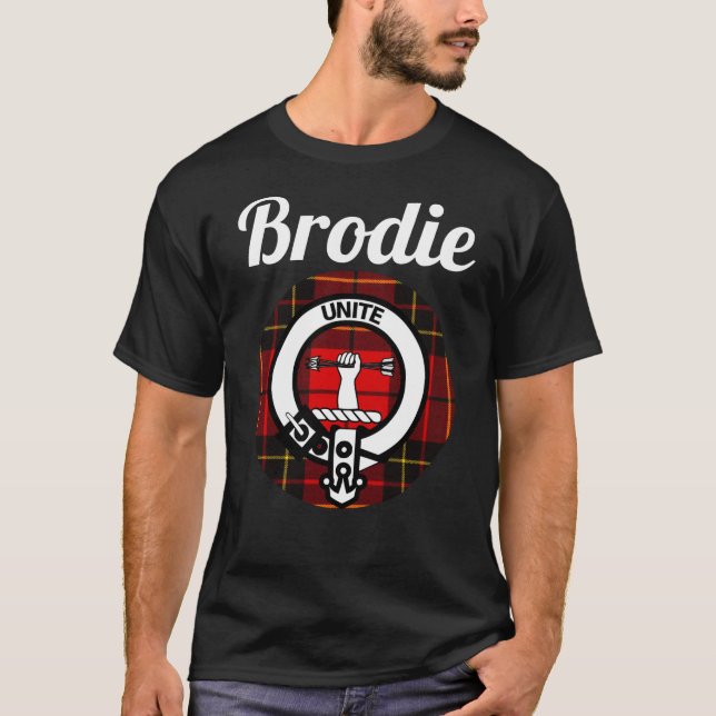 Brodie Clan Scottish Name Coat Of Arms Tartan T-Shirt (Front)