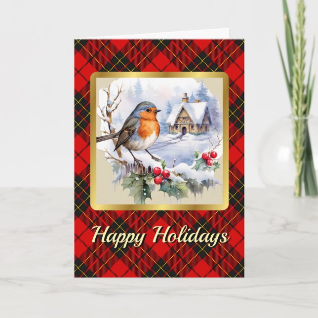 Brodie Crest & Tartan w/Robin Personalised  Card (Front)