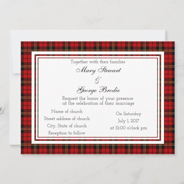 Brodie Red Scottish Wedding Invitation (Front)