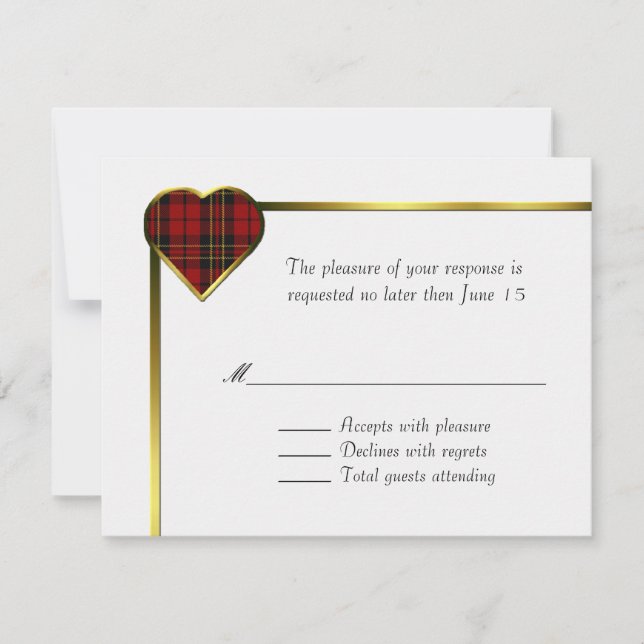 Brodie Tartan Plaid Heart Wedding RSVP Card (Front)
