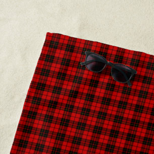 Brodie tartan red black plaid beach towel