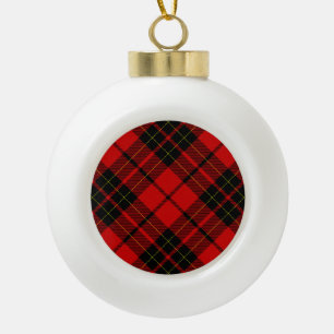 Brodie tartan red black plaid ceramic ball christmas ornament