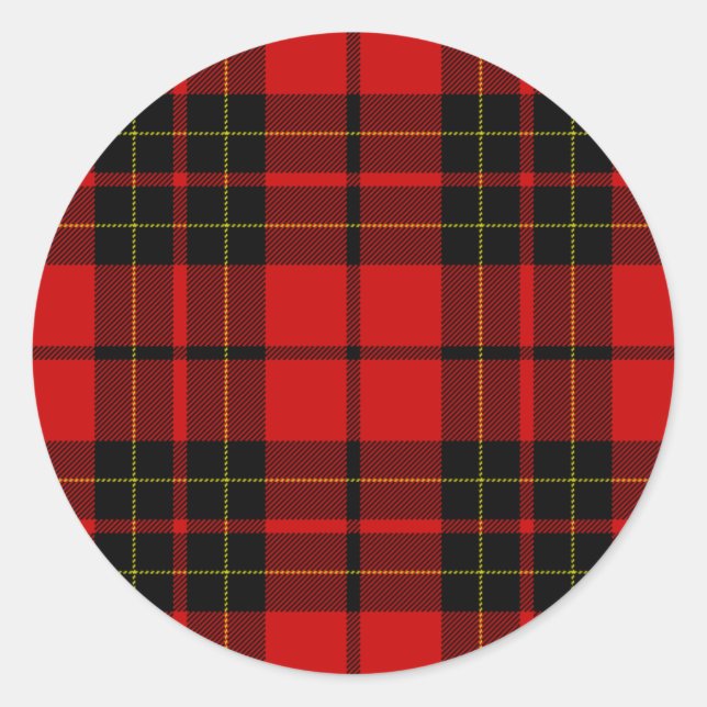 Brodie tartan red black plaid classic round sticker (Front)