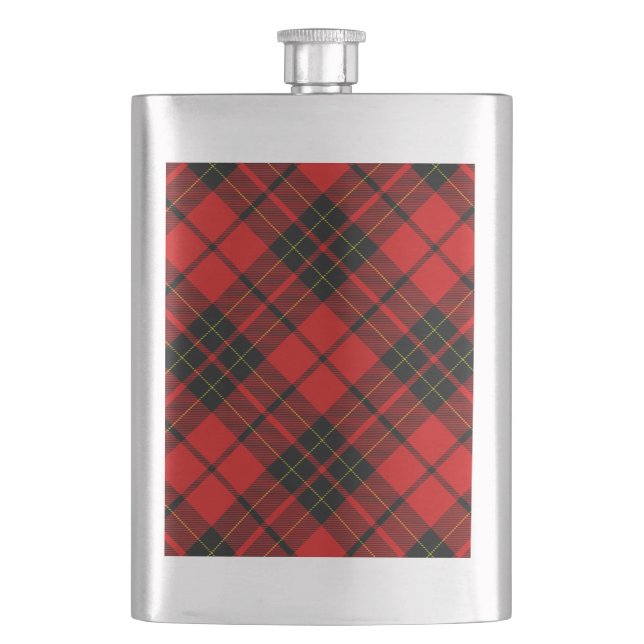 Brodie tartan red black plaid hip flask (Front)
