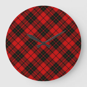 Brodie tartan red black plaid large clock