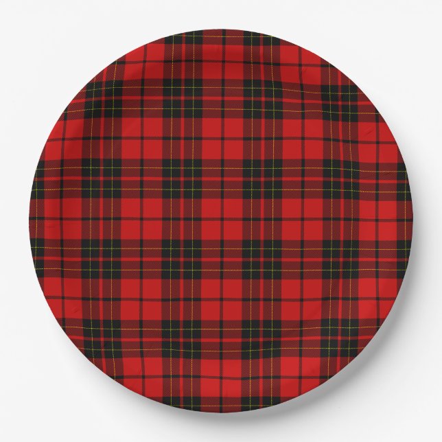 Brodie tartan red black plaid paper plate (Front)
