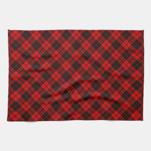 Brodie tartan red black plaid tea towel