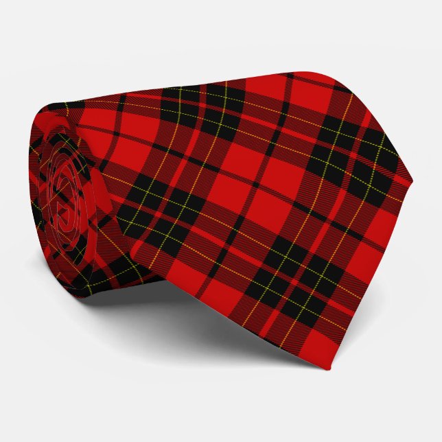 Brodie tartan red black plaid tie (Rolled)
