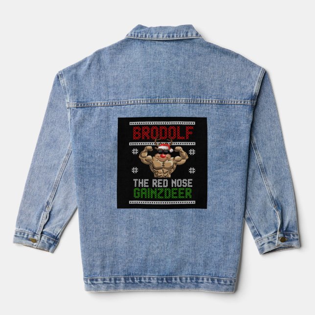 Brodolf Christmas Reindeer Fitness Sport Denim Jacket (Back)
